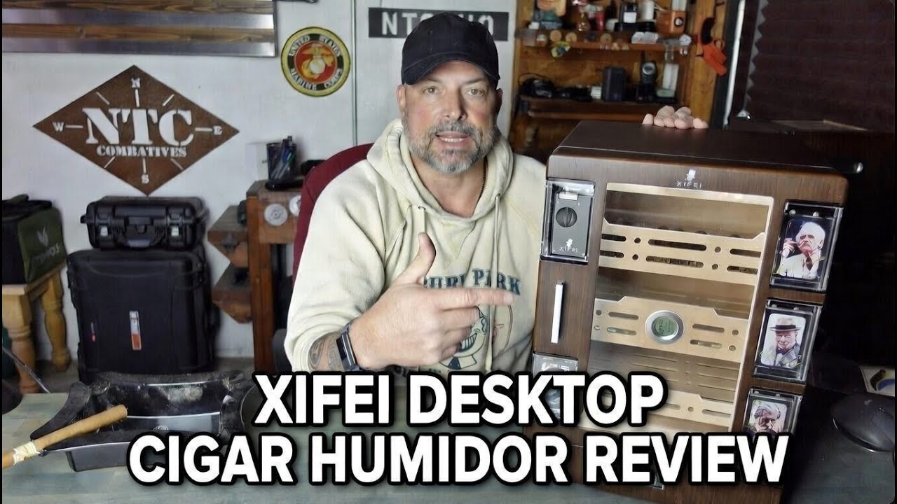 XIFEI Desktop Cigar Humidor w/ Display Cases, LED Lighting -Review