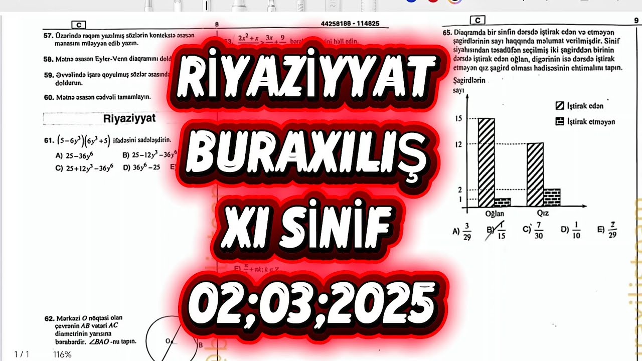 Buraxılış imtahanı 11-ci sinif. 02.03.2025-Riyaziyyat suallarının izahı 