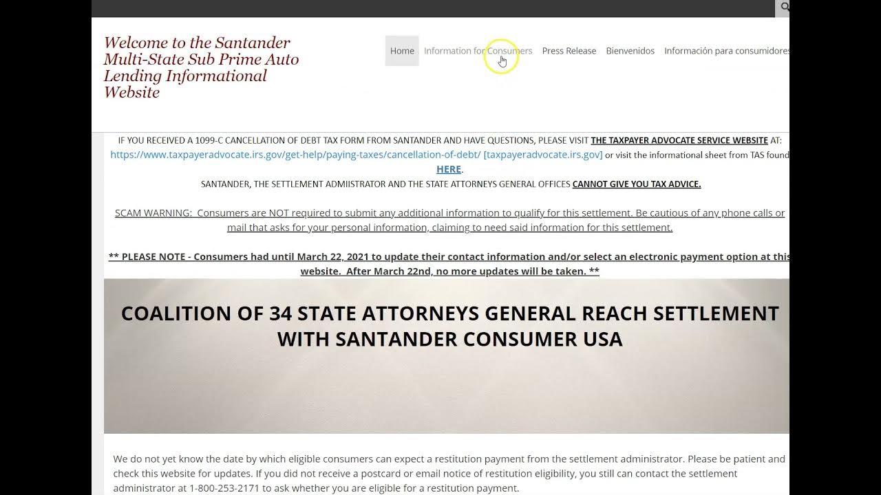 SANTANDER MULTI STATE SETTLEMENT UPDATE 1099 DEBT CANCELLATION