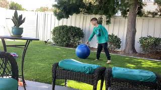 Trying to bounce on big blue ball #funny