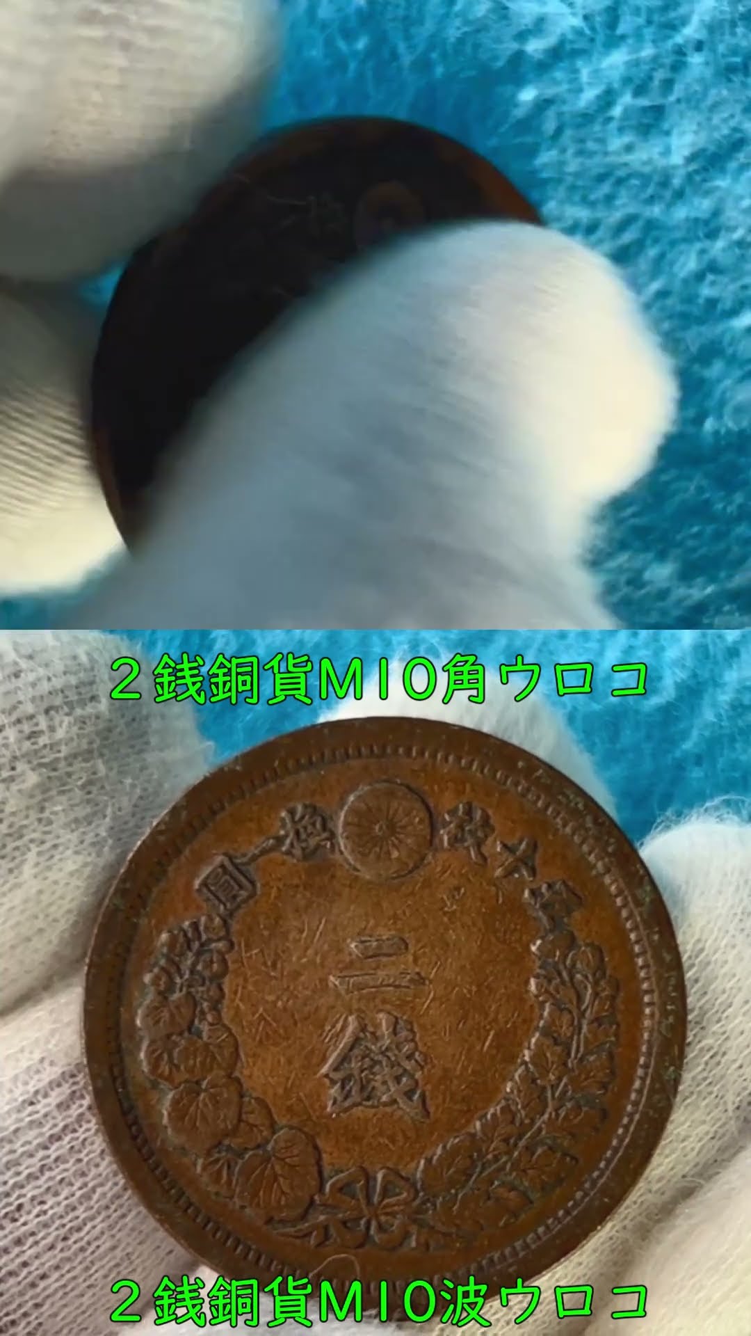 古銭比較 2銭銅貨明治10年角ウロコ 2銭銅貨明治10年波ウロコ #銅貨