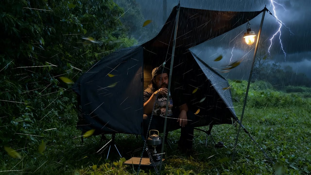 Solo Camping in Long Heavy Rain 🌧🌩 - Relaxing Rain in the Tent - YouTube