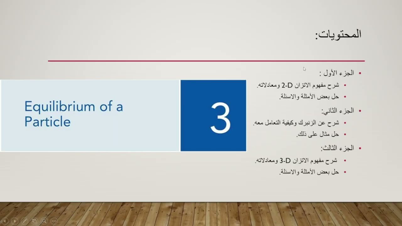 شرح مادة الاستاتيكا Statics / الفصل الثالت الاتزان Equilibrium (الدرس الأول).