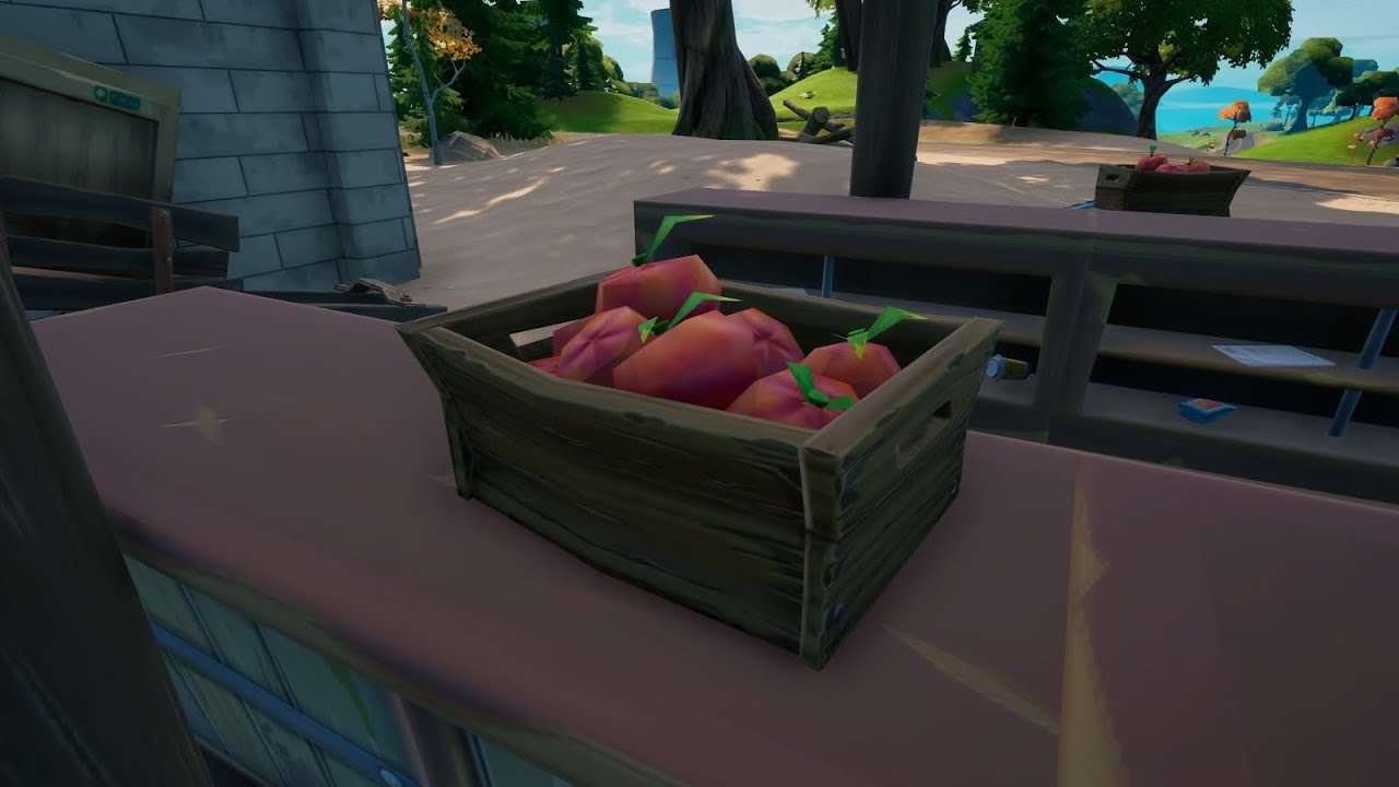 Destroy apple and tomato produce boxes at The Orchard Farmers Market Location | Fortnite