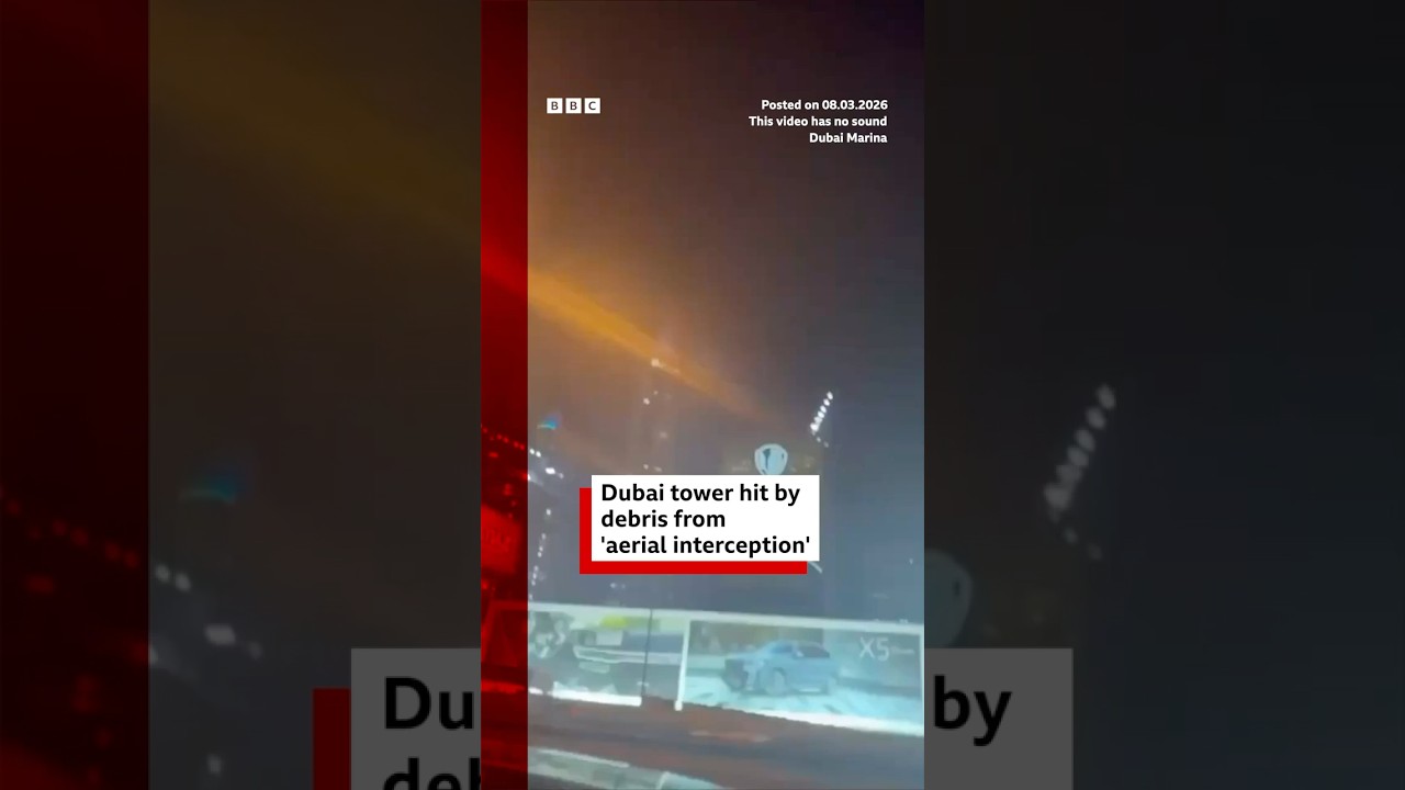 Dubai tower hit by debris from an “aerial interception”. #Dubai #Iran #MiddleEast #BBCNews