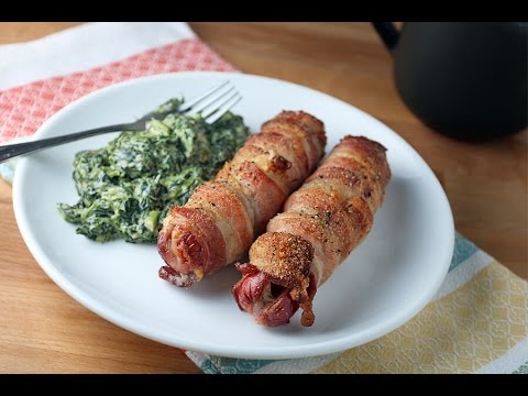 Keto Recipe - Cheese Stuffed Bacon Wrapped Hot Dogs