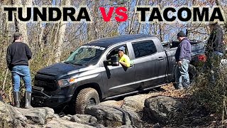 Toyota Tundra vs Tacoma 4x4 Off Road Full Size vs Midsize Toyota Trucks Blue Black Trail