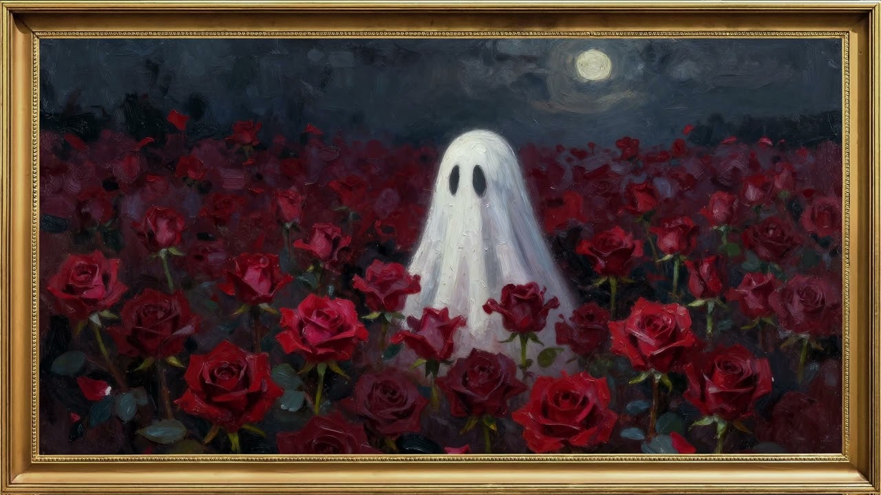 Ghost in Field of Roses - Dark and Moody  Valentines TV Art - 4 hours (4K, NO SOUND)