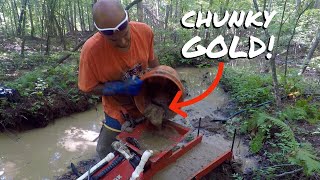 CHUNKY GOLD! Prospecting with a TROMMEL and a NEW SLUICE!