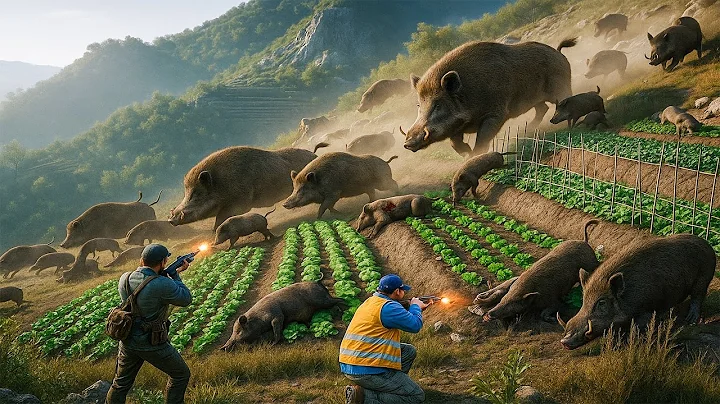 Ambush on the Hillside! Huge Wild Boar Herd Destroys Farm, Farmers Fight Back