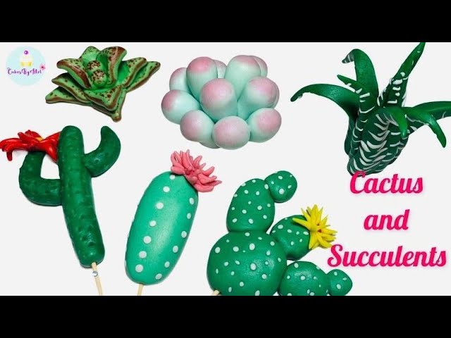 How To Make Cactus and Succulents Cake Topper Tutorial - Fondant Cake  Decorating For Beginners