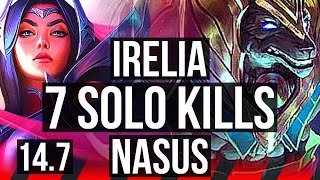 IRELIA vs NASUS (TOP) | 7 solo kills, 400+ games, 8/2/3, Dominating | KR Diamond | 14.7