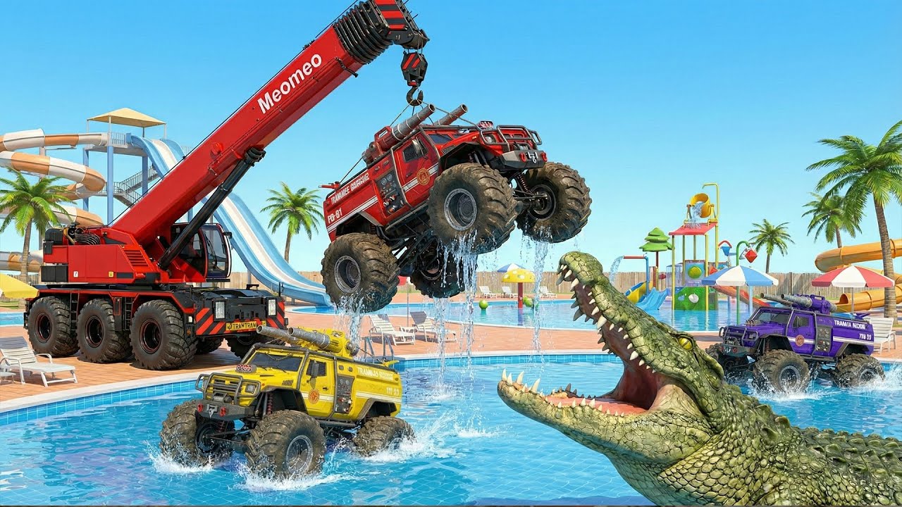 Rescue Mission: Can The Crane Save The Fire Truck From The Pool? 🚒💦 | Funny Beast Garage Animation