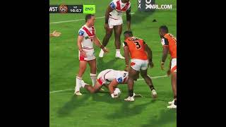 Justin Olam goes Hit/ Whack on Zac Lomax😲| NRL PRESEASON | Tigers v Dragons