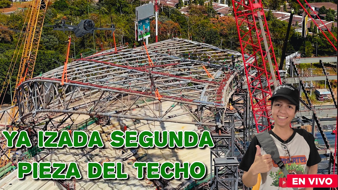 Ya se izó segunda pieza del techo en nuevo estadio #elsalvador #envivo #mavic4pro