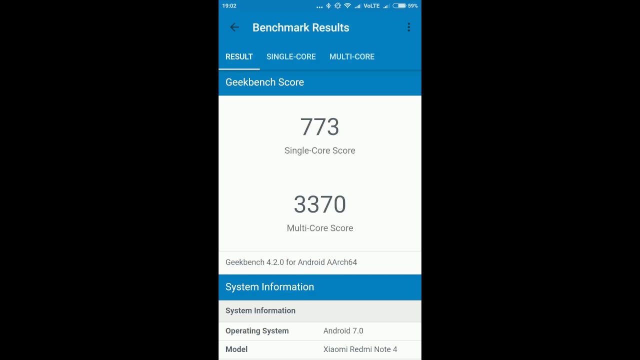 Geekbenchmark test for redmi note 4