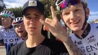 Justin Bieber almost gets hit by cycling team