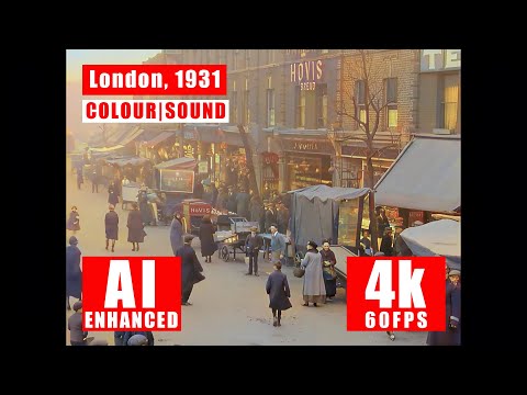 Tower Bridge Road Market, London, 1931. AI Enhanced, Colour & Sound Added, Cleaned, Upscale 4K 60fps