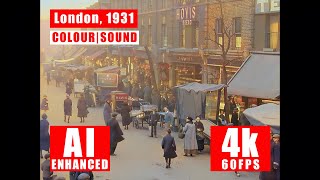 Tower Bridge Road Market, London, 1931. AI Enhanced, Colour & Sound Added, Cleaned, Upscale 4K 60fps