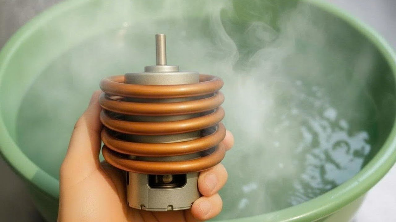 Как сделать БЕСПЛАТНЫЙ круглогодичный водонагреватель из мотора и медных труб | DIY Invention