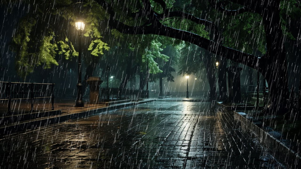 Ruido de lluvia y trueno en parque por la noche para dormir - Sonido de ...
