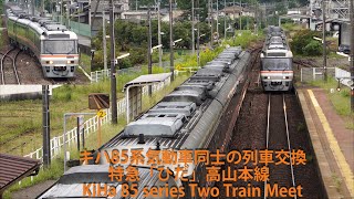 キハ85系気動車同士の列車交換・特急「ひだ」高山本線  KiHa 85 series Two Train Meet