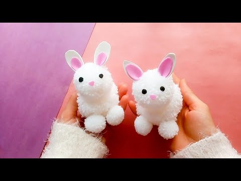 How to make pom pom rabbit/Easy pom pom heart/Ponpondan tavşan yapımı ...