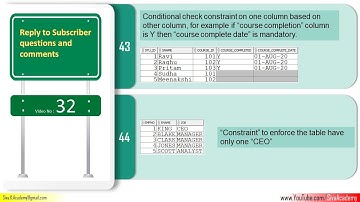 Subscriber Comments Reply Video 32| conditional check constraint on one column based on other column