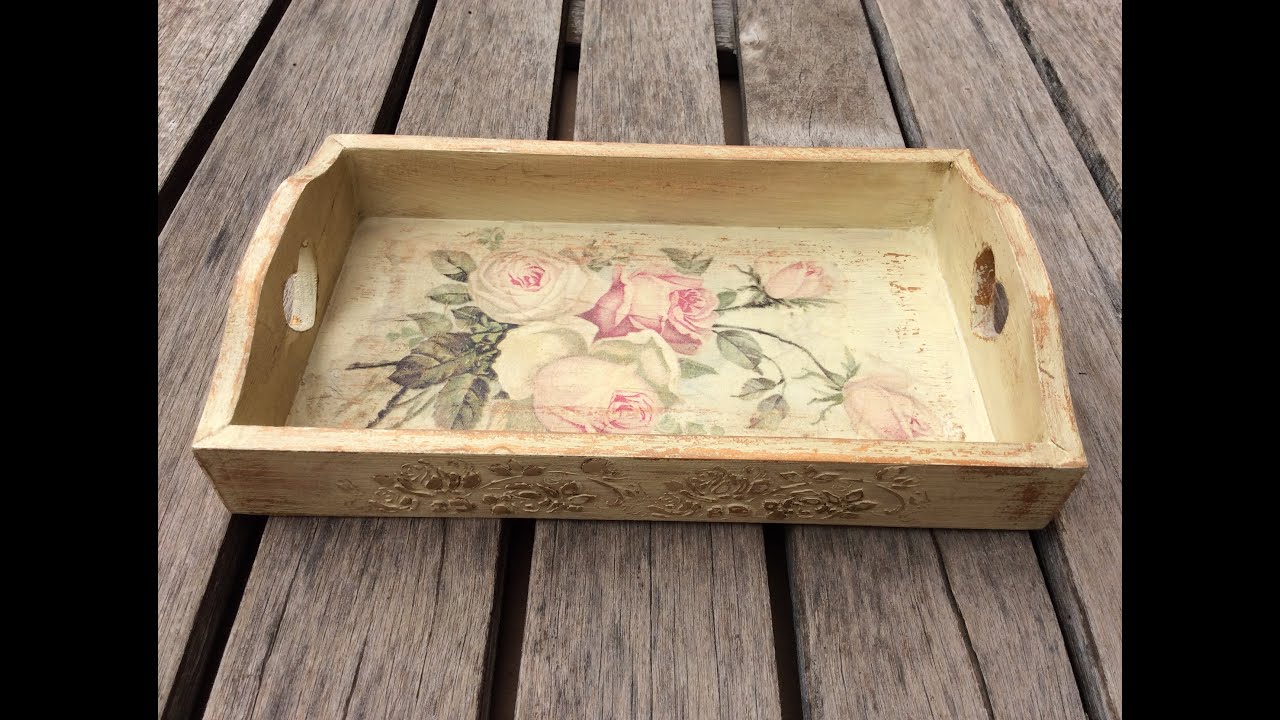 nieve escaramuza objetivo How to decore a tray with decoupage and distressed paint - YouTube