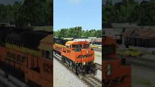 BNSF 9217 in Run8 train simulator #railcam #trainsim #railroadcrossing #bnsf