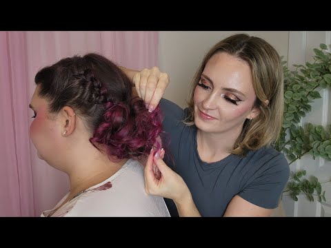 ASMR Perfectionist Wedding Hairstyle Low Curly Messy Bun | Hair Curling, Braiding, Finishing Touches