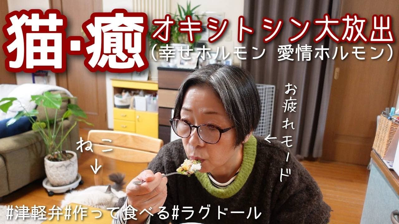 【お疲れモードため息多めの飼い主：猫に癒されオキシトシン大放出～】＃津軽弁＃猫＊タイムスタンプ付けました♪お昼ごはん動画のつもりで撮影したのですが、編集中に自分の変化に笑ってしまいテーマの変更ｗ