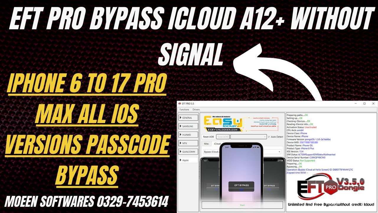 Iphone  6 to 17 Pro Max All Ios Versions Passcode Bypass with Signal Via Eft Pro Moeen Softwares