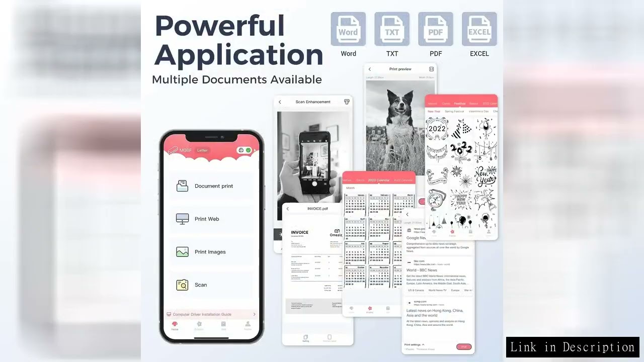 Phomemo M08F Portable Thermal Printer Wireless Bluetooth Small Printer Compact Inkless Travel Printe