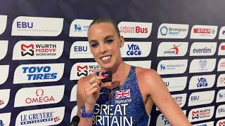 Keely Hodgkinson reacts to securing an 800m silver medal with 1 55 01 at the European Champs