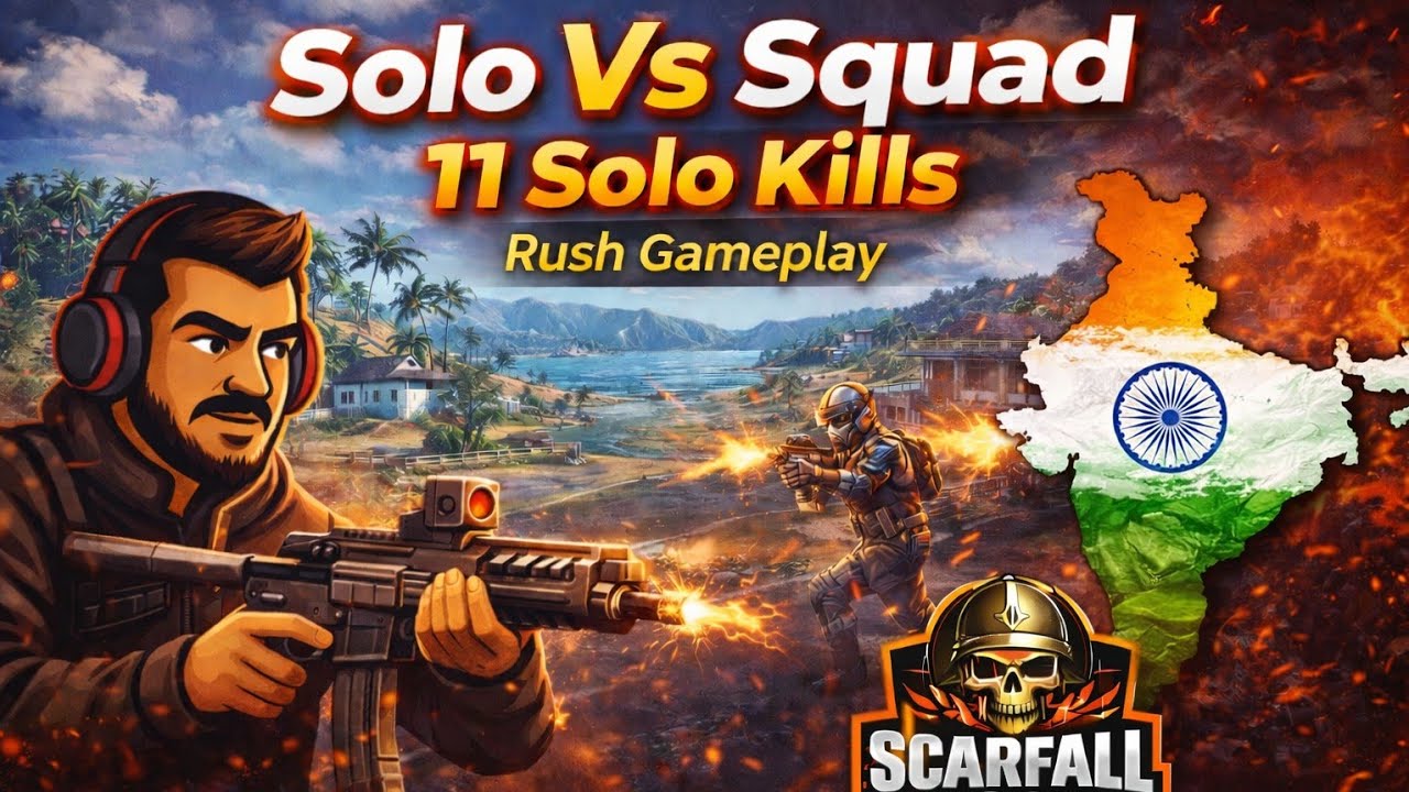 Solo Vs Squad | 11 Solo Kills | Rush Gameplay | Andaman Map | Scarfall 2.0 | Best BG Game 2026 