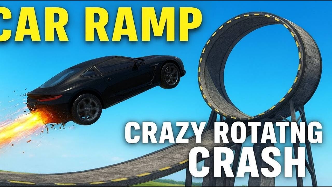 impossible jump car ramp crazy rotating crash gameplay - YouTube
