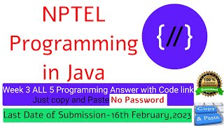 NPTEL Programming in Java week 3 all 5 programming assignment answer with code link