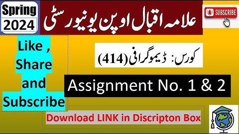 AIOU Code 414 Solved Assignment No.1 & 2 Spring 2024 || Subject: Demography || Level : (BA/B.Com)