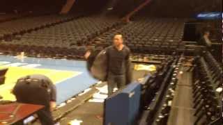 messing around on the Knicks court at Madison Square Garden