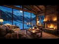 Cozy Cabin Snowy Night with Fireplace View | Relaxing Winter Ambience for Sleep and Study