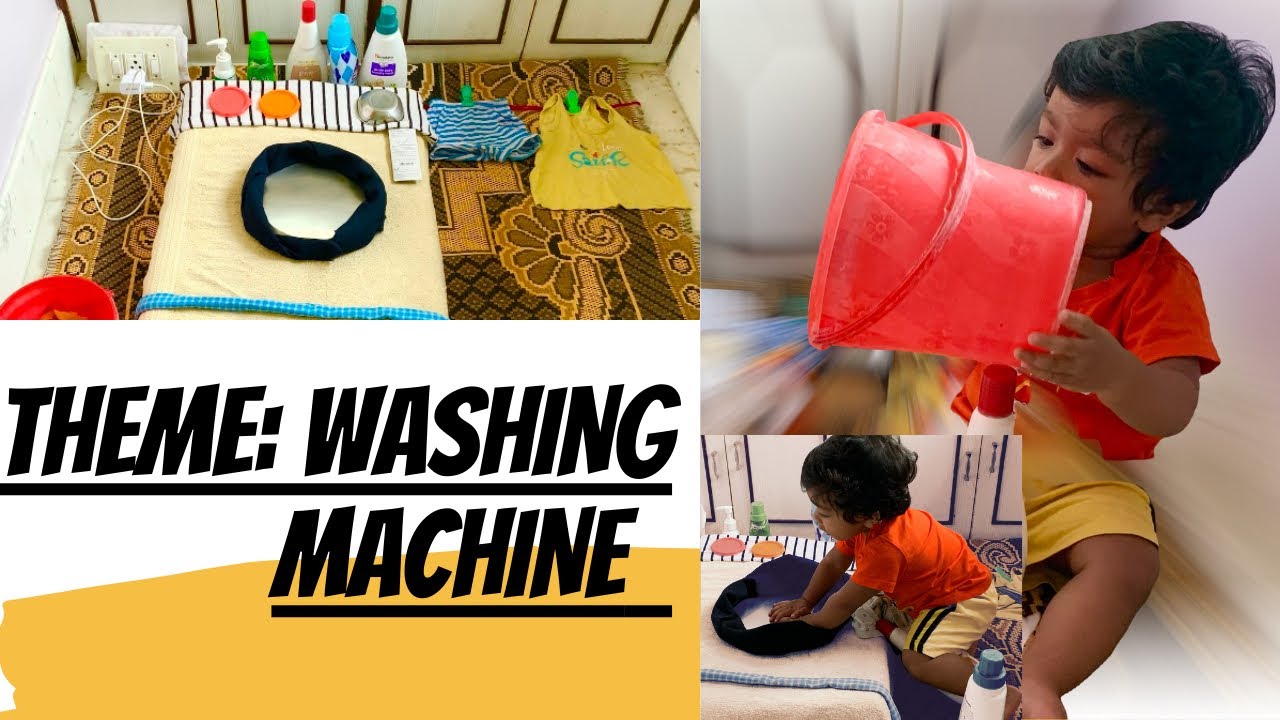 Baby photoshoot ideaswashing machine theme simple ideas at home
