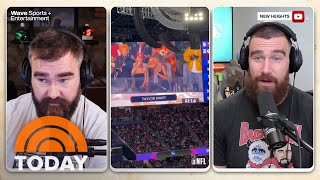 Travis and Jason Kelce break down Taylor Swift’s viral beer chug
