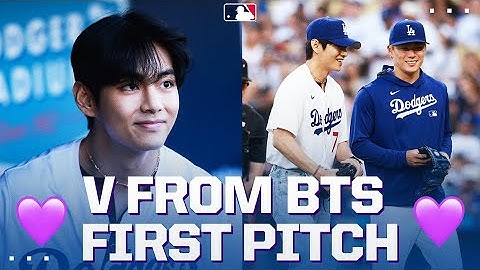 V (김태형) from BTS throws a STRIKE for his Dodgers first pitch! ⚾️ | 방탄소년단
