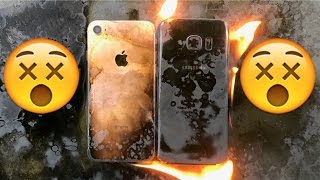 Apple iPhone 7 vs Galaxy S7 BURN Test! Don&#39;t drop your iPhone 7 in FIRE! Which is Stronger? S8 Test