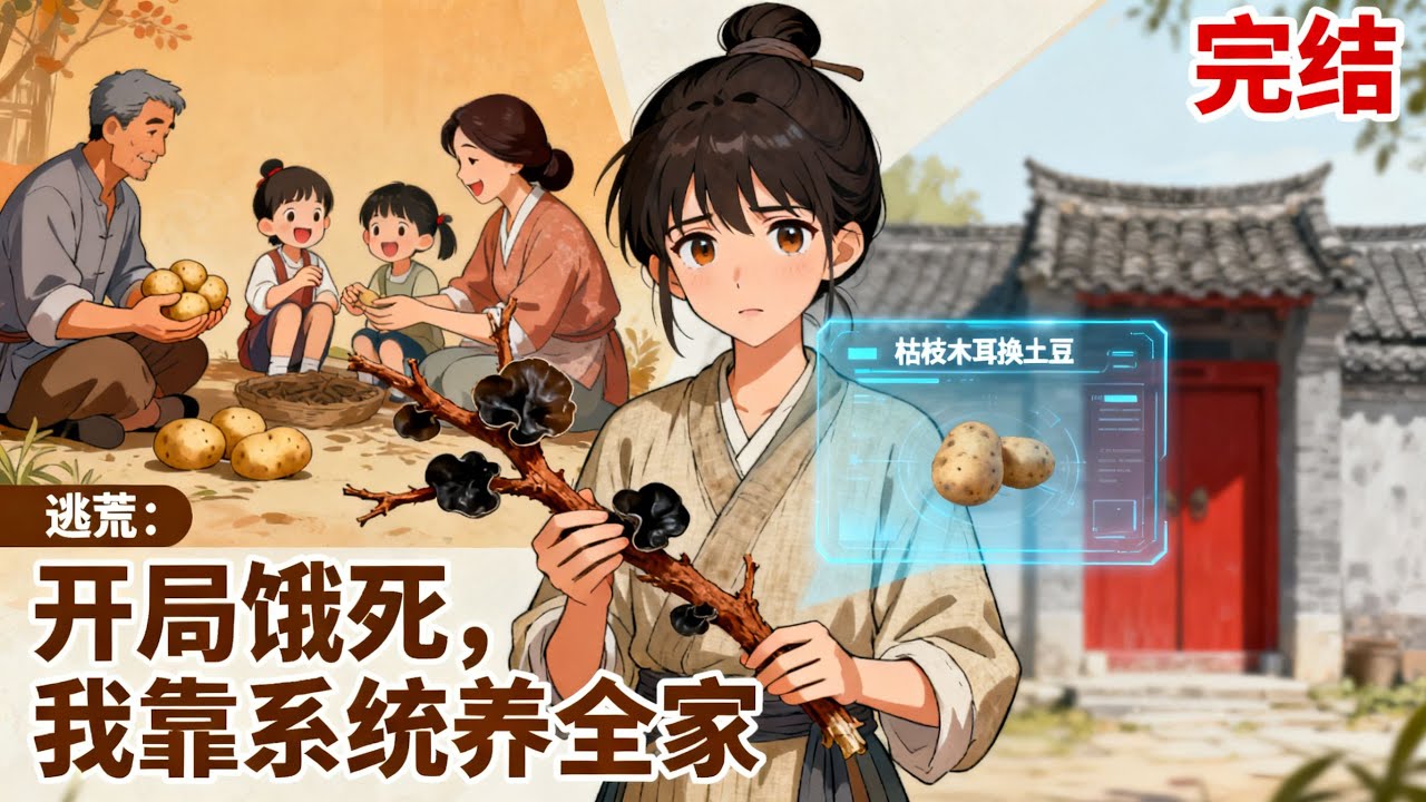 【完结】《逃荒：開局餓死，我靠系統養全家》現代砂鍋店老闆穿成逃荒路上餓死的小丫頭，綁定桃源交換系統後，用枯枝木耳換土豆，帶領全家在亂世喫飽穿暖逆襲成富戶。#古言小說#种田文#完結文#女生小說#小说推荐