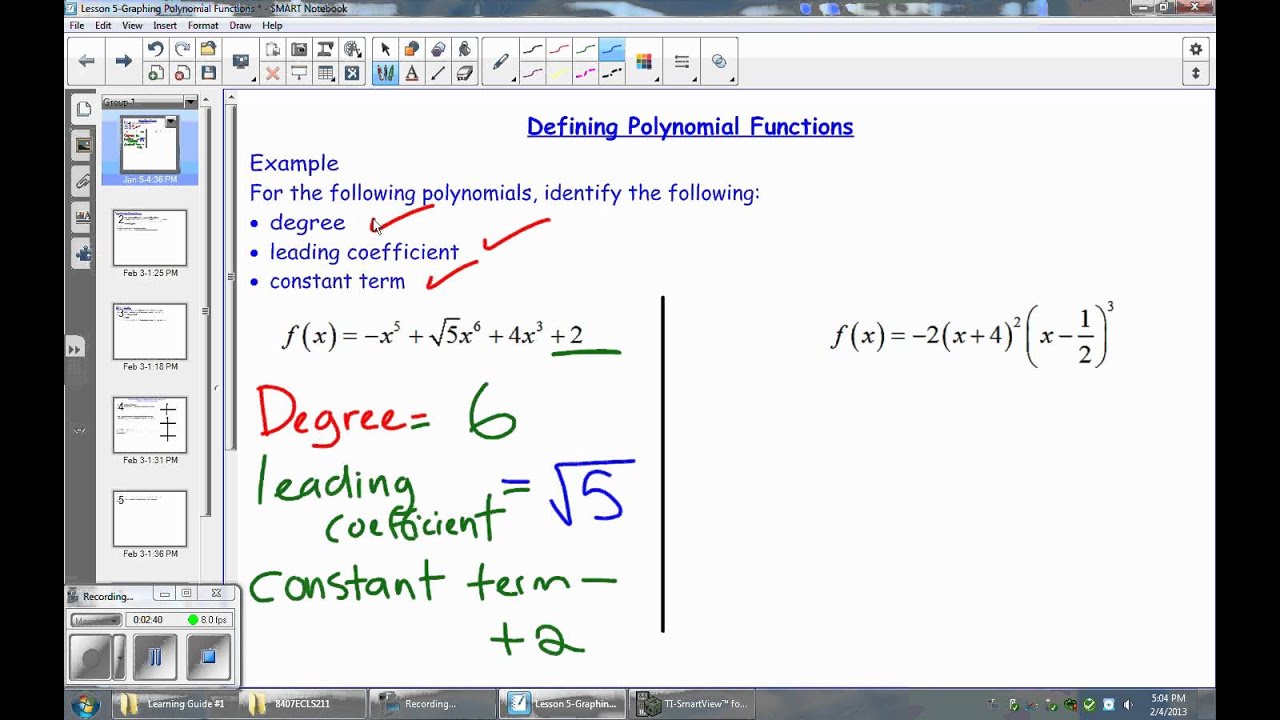 LG 01 Lesson 8Degree, Leading Coefficient and Constant of a Polynomial