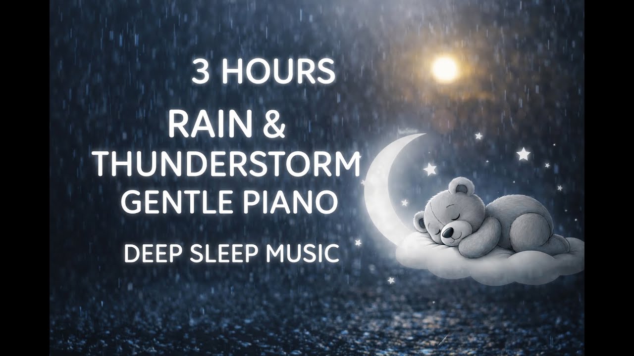 3 Hour Rain & Thunderstorm with Gentle Piano | Deep Sleep Music for ...