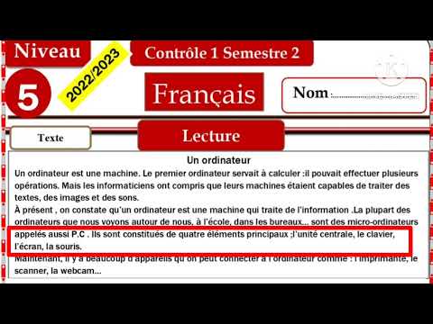 5AEP contrôle N1 semestre 2 الخامس إبتدائي الفرض الأول الدورة التانية اللغة الفرنسية