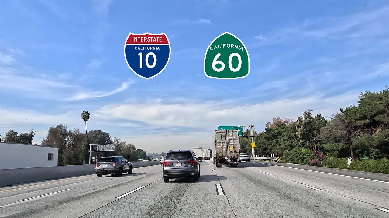 Driving Tour of Los Angeles Freeways in Southern California Interstate 10 and California 60 | 4K